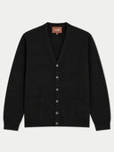 Flat lay of the Seamless Cashmere V-Neck Pocket Cardigan in Black.
