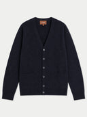 Flat lay of the Seamless Cashmere V-Neck Pocket Cardigan in Navy.