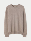 Men's Taupe Crewneck Cashmere Sweater  detail view on white background