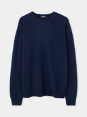 Men's Navy Crewneck Cashmere Sweater detail view on white background