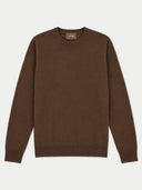 Flat lay of the Cashmere Fine Crewneck Sweater in Dark Brown.