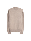 Timeless Mock Neck Cashmere Sweater in taupe color, showcasing a soft Mongolian cashmere fabric with a sleek silhouette.