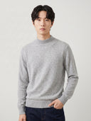 Cashmere Relaxed Crewneck Sweater in light gray, worn by a model