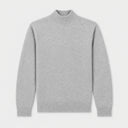 A classic gray knit sweater with a mock neck, long sleeves, and ribbed cuffs and hem, displayed against a light gray background.