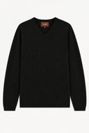 A black V-neck sweater with long sleeves, shown flat against a light gray background. The brand label 'GOBI' is visible inside the collar.