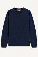 A light gray heather V-neck sweater with long sleeves, shown flat against a light gray background. The brand label 'GOBI' is visible inside the collar.
