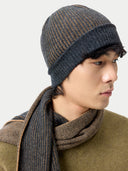 Cashmere Ribbed Knit Hat Charcoal  worn by model side view on white background