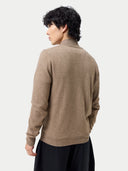 Beige zip-up sweater on a light gray background #color_taupe
