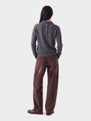 Cashmere Silk Polo Collar Sweater in graphite black, worn by a model