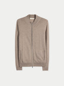 Cashmere Full-Zip Cardigan Taupe detail view, on white background