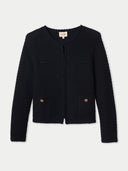 Women's Textured Knit Cashmere Jacket-Style Cardigan Black detail view on white background