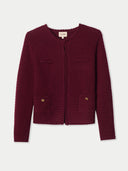 Women's Textured Knit Cashmere Jacket-Style Cardigan Zinfandel detail view on white background