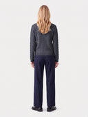 Cashmere Cable-Knit Crewneck Cardigan in black, worn by a model