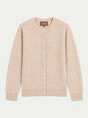 Flat lay of the Seamless Cashmere Fine Crewneck Cardigan in Beige.