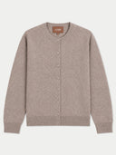 Flat lay of the Seamless Cashmere Fine Crewneck Cardigan in Taupe.