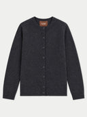Flat lay of the Seamless Cashmere Fine Crewneck Cardigan in Charcoal.