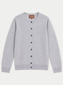 Flat lay of the Seamless Cashmere Fine Crewneck Cardigan in Light Gray.