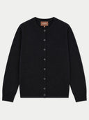 Flat lay of the Seamless Cashmere Fine Crewneck Cardigan in Black.