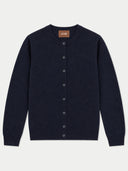 Flat lay of the Seamless Cashmere Fine Crewneck Cardigan in Navy.