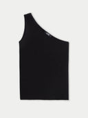 Black one-shoulder top on a light gray background #color_black