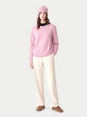 Model wearing the Cashmere Hat & Sweater Set in Light Pink, full-length front view