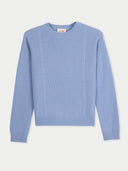 Women's Cropped Crewneck Cashmere Sweater Dusty Blue detail view on white background