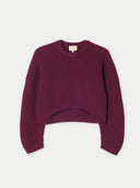 Women's Burgundy Cashmere Oval-Sleeve Cropped Sweater detail view on white background