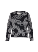 Rope Knot Print Cashmere Silk Sweater in Graphite Black with intricate white knot pattern.
