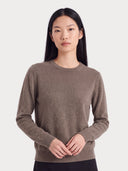 Cashmere Clean Crewneck Sweater in taupe, worn by a model