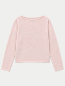 A light pink long-sleeve knit top with a wide boat neckline, displayed flat against a light gray background. _delicate-pink