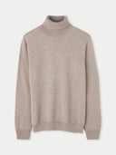 Women's Taupe Cashmere Basic Turtle Neck Sweater detail view on white background