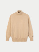 Women's T-Neck Organic Colour Cashmere Sweater Beige detail view on white background