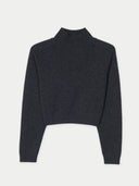 Women's Charcoal Cropped High-Neck Cashmere Sweater detail view on white background