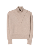 Natural Color Dual-Collar Cashmere Sweater in Dusty Beige with detachable collar and soft, warm cashmere fabric.