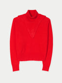 Women's Dual-Collar Cashmere Sweater Fiery Red detail view on white background