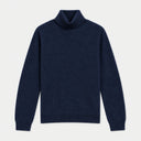 A light beige heathered knit turtleneck sweater displayed flat against a light gray background.