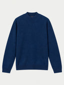 The Seamless Cashmere Mock Neck Sweater in Deep Blue, flat lay front view