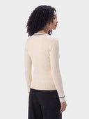 Cashmere Silk Cricket V-Neck Sweater in Pure White, worn by a model