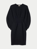 Women’s Black  Cashmere Sculptural Dressr  detail view on white background
