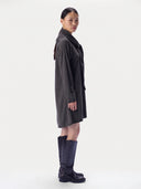 Cashmere Scarf-Belt Tunic Dress in charcoal, worn by a model