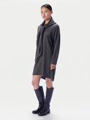 Cashmere Scarf-Belt Tunic Dress in charcoal, worn by a model