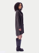 Cashmere Scarf-Belt Tunic Dress in charcoal, worn by a model