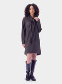 Cashmere Scarf-Belt Tunic Dress in charcoal, worn by a model