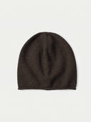 The Seamless Cashmere Cuffless Beanie in Olive Brown, flat lay front view