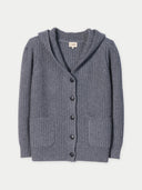 Women’s Grey  Wide-Shoulder Hooded Cashmere Cardigan detail view on white background