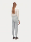 Model wearing the Cuffed Cashmere Jogger in light gray, full-length back view