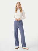Model wearing the Cashmere Straight Leg Jogger in Gray, front view