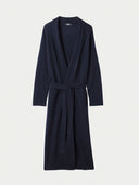 The Cashmere Belted Robe Cardigan in Navy, flat lay front view