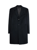 Men's Cashmere Coat with Notched Lapels in black, featuring a structured three-button front and sharp notched lapel.