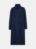 Unisex Cashmere Trench Coat Navy Blazer detail view on white background